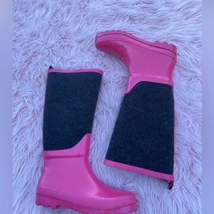 J.CREW Wellies Rain Boots Fuchsia Pink Rubber & Gray Felt Women's Size 7.